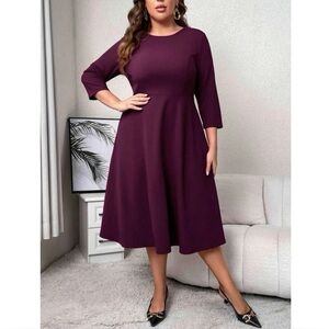 Lauren Ralph Lauren Deep Burgundy 3/4-Sleeve Fit & Flare Midi Dress Size 1X EUC!